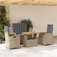 4-delige Tuinset met kussens poly rattan beige