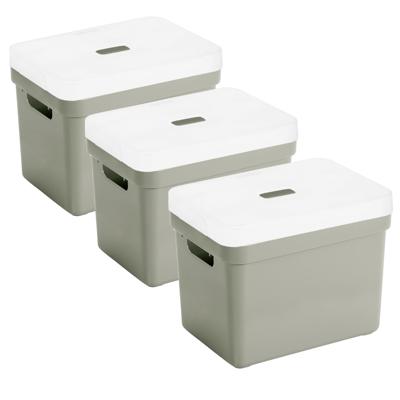 Sunware Opbergbox met transparante deksel - 3x stuks - lichtgroen - 18L - kunststof - 35x25x24cm