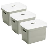 Sunware Opbergbox met transparante deksel - 3x stuks - lichtgroen - 18L - kunststof - 35x25x24cm