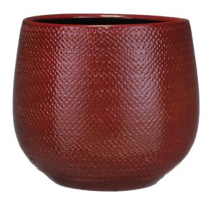 Mica Decorations Bloempot - rood- ribbel - keramiek - 25 x 20 cm