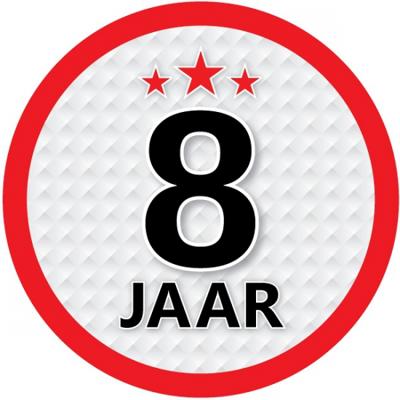 8 jaar leeftijd sticker - rond - Dia 15 cm - 8 jaar verjaardag - jubileum - leeftijd versiering