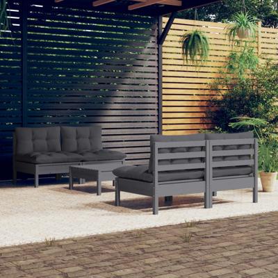 5-delige Loungeset met antracietkleurige kussens grenenhout