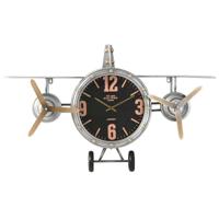 Muurklok Home ESPRIT Gouden Zilverkleurig Metaal Vliegtuig Vintage 87 x 17 x 52,5 cm
