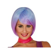 Verkleed pruik boblijn kort - paars/blauw balayage - voor dames - one size - thumbnail