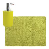 MSV badkamer droogloop tapijt - Langharig - 50 x 70 cm - incl zeeppompje zelfde kleur - lime groen - Badmatjes - thumbnail