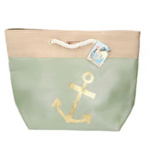 Strandtas groen met anker 38 x 51 cm