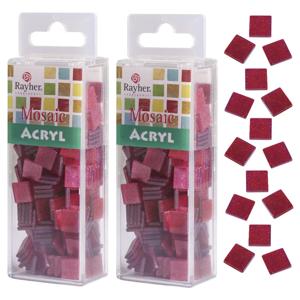 Rayher Mozaiek steentjes/tegeltjes - 410x stuks - rood - 1 cm - kunststof