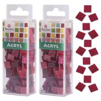 Rayher Mozaiek steentjes/tegeltjes - 410x stuks - rood - 1 cm - kunststof