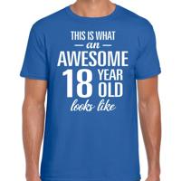 Awesome 18 year - geweldige 18 jaar - t-shirt - blauw - heren - Verjaardag cadeau