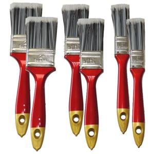 6x Verfkwasten plat synthetisch - Verf/schilder kwasten - met rood houten handvat