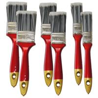 6x Verfkwasten plat synthetisch - Verf/schilder kwasten - met rood houten handvat