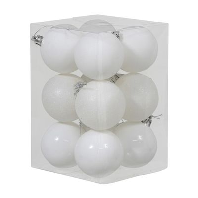 12x Witte kunststof kerstballen 6 cm glans/mat/glitter