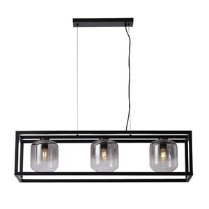 Freelight Hanglamp Dentro 3 lichts L 110 cm rook glas zwart