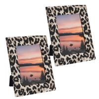 Fotolijstje Nel - 2x - luipaardprint - stof frame - voor foto van 13 x 18 cm - dierenprint