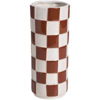 Leen Bakker - Vaas Check Rood/wit - 22xØ9 Cm - Keramiek - Wit#Rood