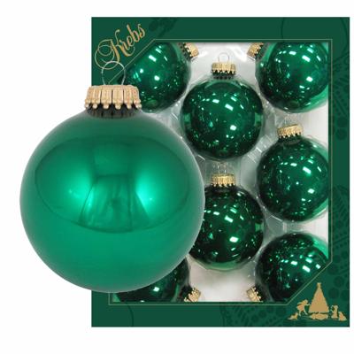 Krebs Kerstballen - 8x - emerald groen - glas - glans - 7 cm