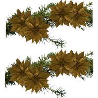 Kerstboomversiering Bloemen - 8x stuks - 9 cm - goud glitter - op clip