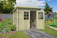 Outdoor Life Indi Blokhut 250x250 cm 28 mm vuren Groen geïmpregneerd- Lessenaarsdak- - Outdoor Life