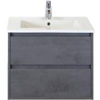 Porto Badmeubelset 70 cm - Beton Antraciet - Keramische Wastafel Wit Slim