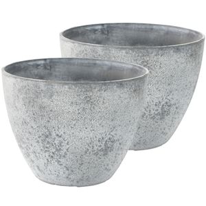 Set van 2x stuks bloempotten/plantenpotten van gerecycled kunststof betongrijs D29 en H22 cm