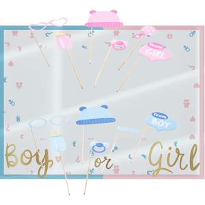 Gender reveal foto prop set met frame - 13x stuks - boy or girl - babyshower feest - photo booth