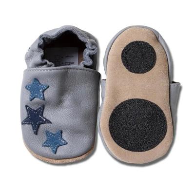 Hobea babyslofjes extra antislip grau mit blauen Sternchen-20-21