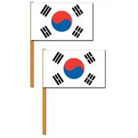 2x zwaaivlag zuid-korea - wit - polyester - 30x45 cm - op stok - feestversiering