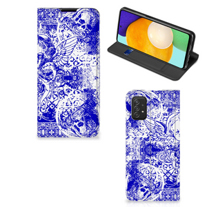 Mobiel BookCase Samsung Galaxy A03s Angel Skull Blauw