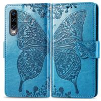 Butterfly Love bloemen reliëf horizontale Flip lederen case voor Huawei P30 met houder & kaartsleuven & portemonnee & Lanyard (blauw)