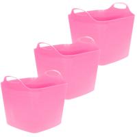 Flexibele emmer - 3x - roze - 15 liter - kunststof - vierkant - 30 x 29 cm