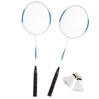 Badminton set blauw/wit met 2 shuttles en opbergtas - thumbnail