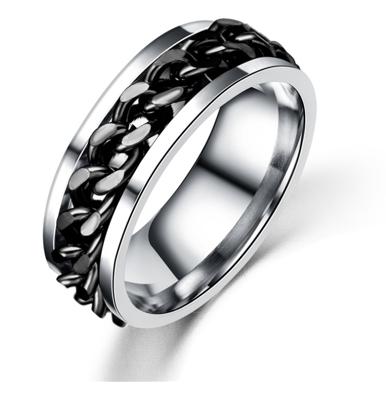 Punk Rock RVS draaibare ketting ringen Ring Size:6(Black)