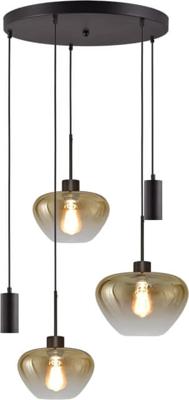 Masterlight 5-lichts hanglampGenua zwart met 2x goud glas Ø 24cm - 1x Ø 29cm en 2x pendel - 2972-05-05-50-5MB249
