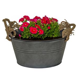 Plantenpot/bloempot teil Old Rope - rond - zink - antraciet - D30 X H14 cm