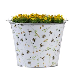 Plantenpot/bloempot emmer voor buiten - zink - Happy Bee - L26 x D24 X H19 cm