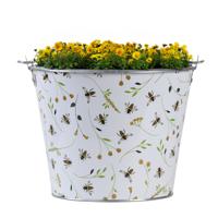 Plantenpot/bloempot emmer voor buiten - zink - Happy Bee - L26 x D24 X H19 cm - thumbnail