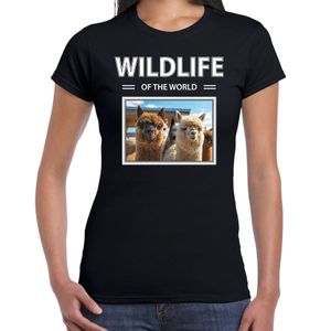Alpaca t-shirt met dieren foto wildlife of the world zwart voor dames