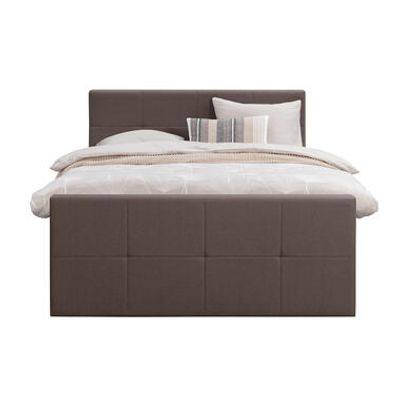 Boxspring met voetbord Liv geblokt - donkerbruin - 140x200 cm - slanke poot - Leen Bakker