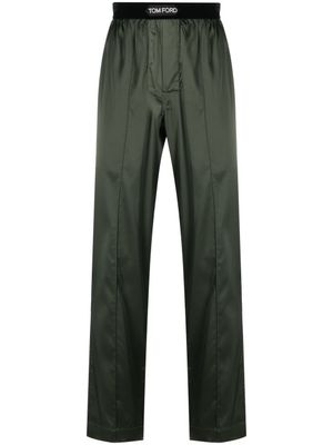 TOM FORD pantalon de pyjama en soie à taille à logo - Vert