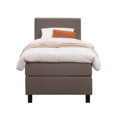 Boxspring Liv geblokt - donkerbruin - 90x200 cm - vierkante poot - Leen Bakker