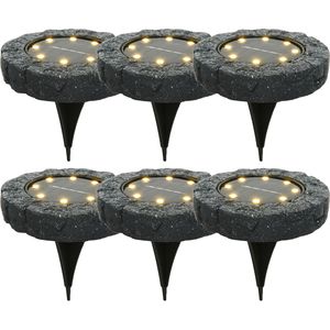 6x solar prikspots/tuinspots led - kunststeen - steengrijs - 11 x 2 cm