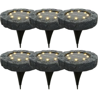 6x solar prikspots/tuinspots led - kunststeen - steengrijs - 11 x 2 cm