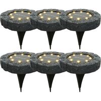 6x solar prikspots/tuinspots led - kunststeen - steengrijs - 11 x 2 cm