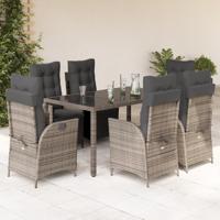 7-delige Tuinset met kussens poly rattan grijs