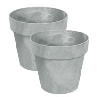 Bloempot/plantenpot - Set van 3x stuks - betonlook - lichtgrijs - kunststof - Dia 25 cm