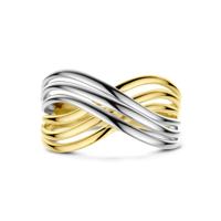 Elegante 14k Bicolor Wit- en Geelgouden Ring - Breedte 11.5mm