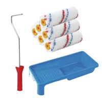 Sorex Verfrollers schilderen set - beugel en verfbak - 6x anti spat vacht verfrollers - 10 cm