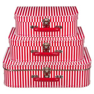 Kinderkoffertje rood met witte strepen 25 cm