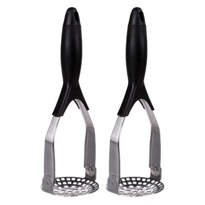 Aardappelstamper/pureestamper - 2x - rvs metaal - keuken gerei - 27 cm - verstelbaar