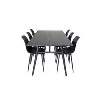 Sleek eethoek eetkamertafel uitschuifbare tafel lengte cm 195 / 280 zwart en 6 Polar eetkamerstal zwart. - thumbnail